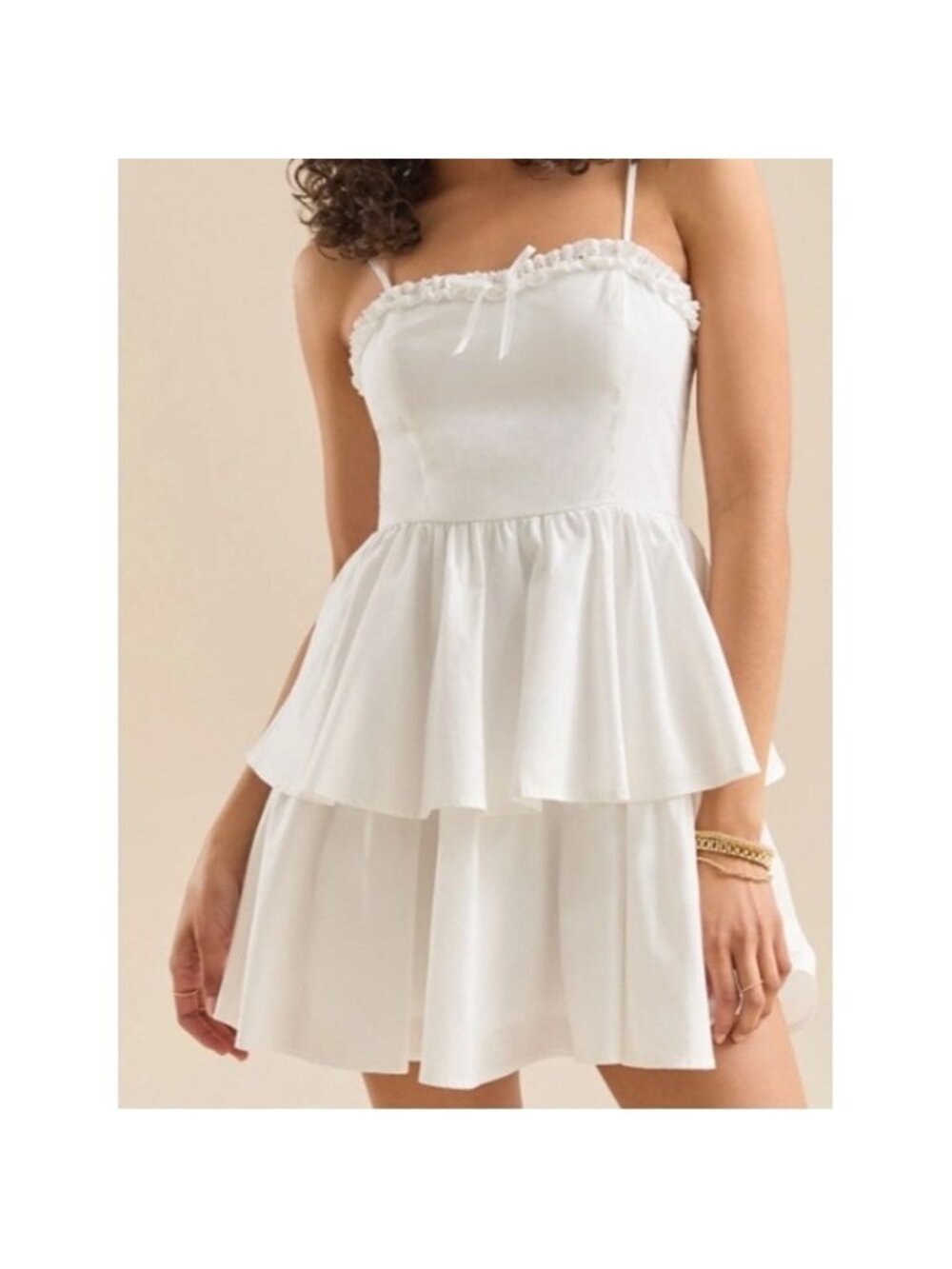 ALTAR’D STATE Olive Tiered Mini Dress White Size XL